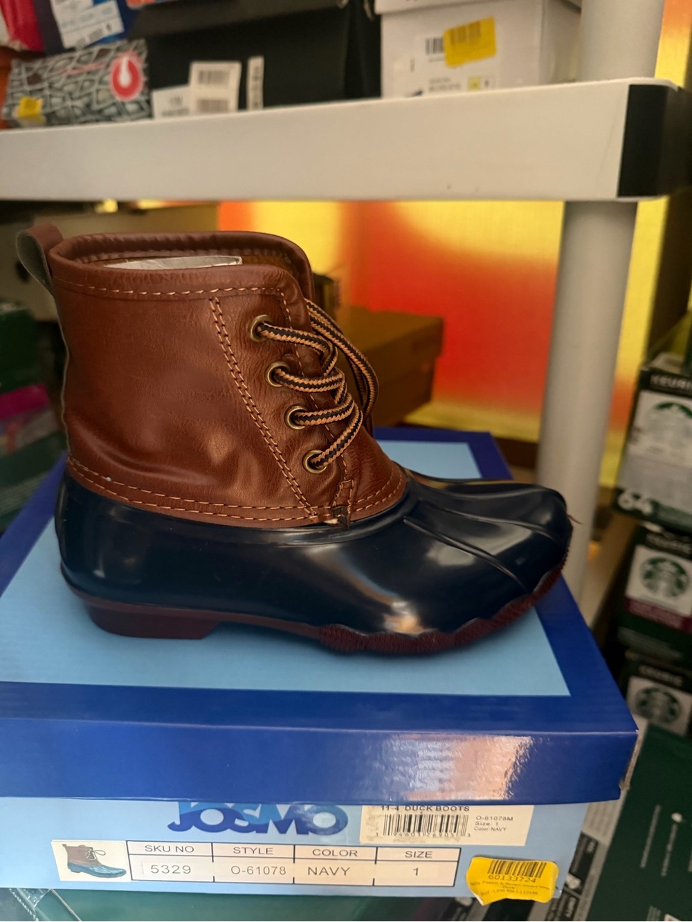 Josmo big kids navy and brown smart Step duck boots size 1 M US